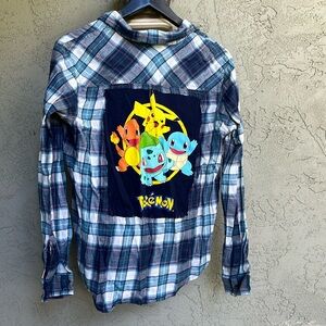 💜💜 3/$40 Upcycled flannel with various Pokémon